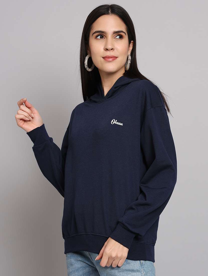 women solid hooded long sleeve sweatshirt