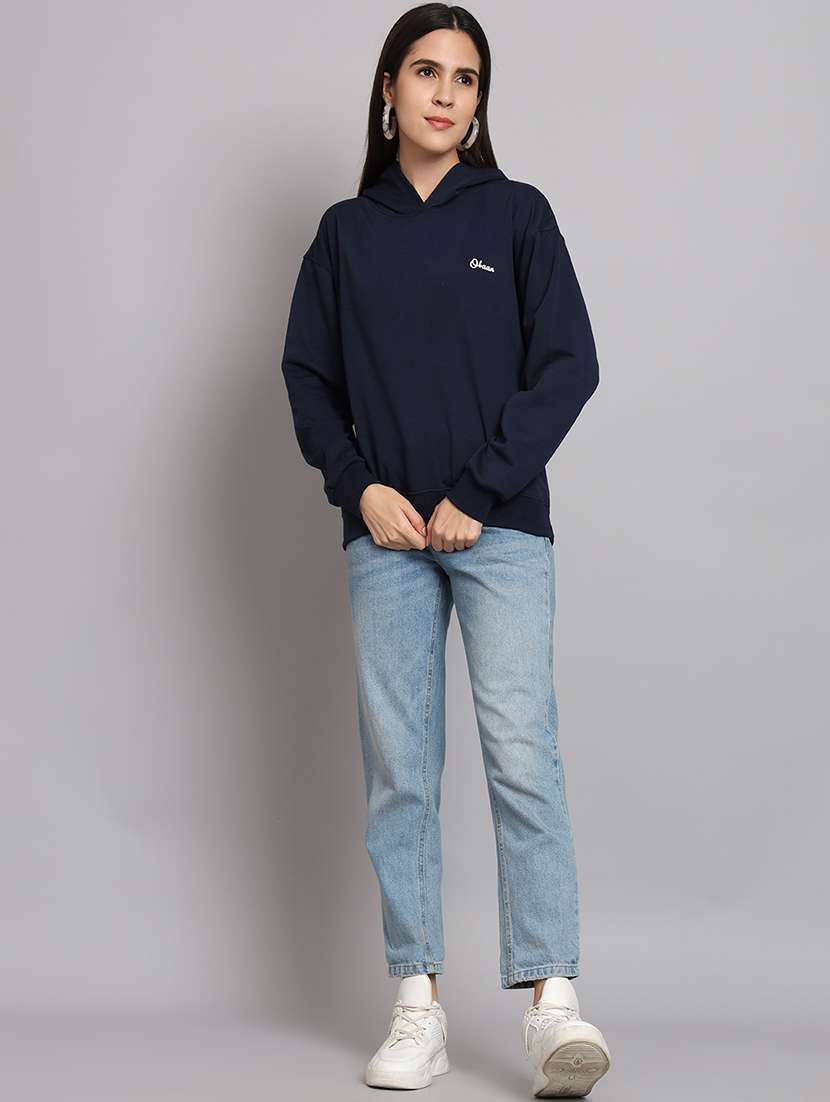 women solid hooded long sleeve sweatshirt - 20266264 - Standard Image - 3