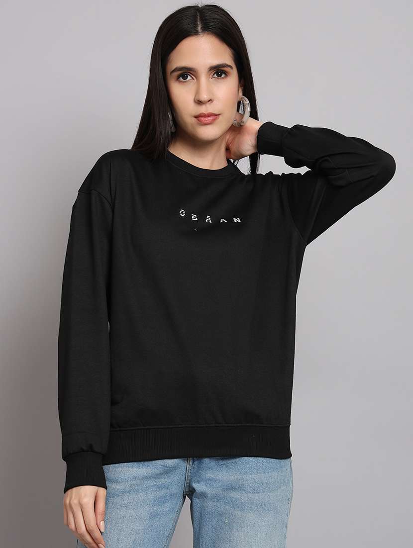 women black typographic chest print sweatshirt - 20266266 -  Zoom Image - 0