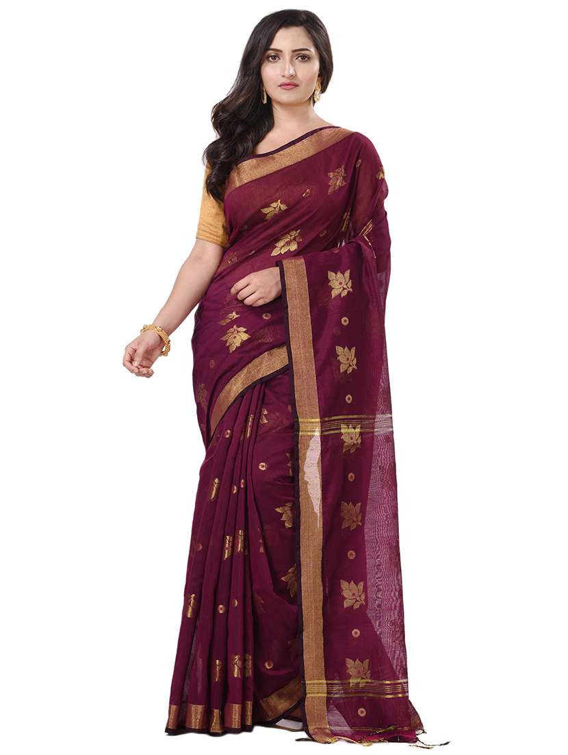 women's self design magenta colored saree with blouse
