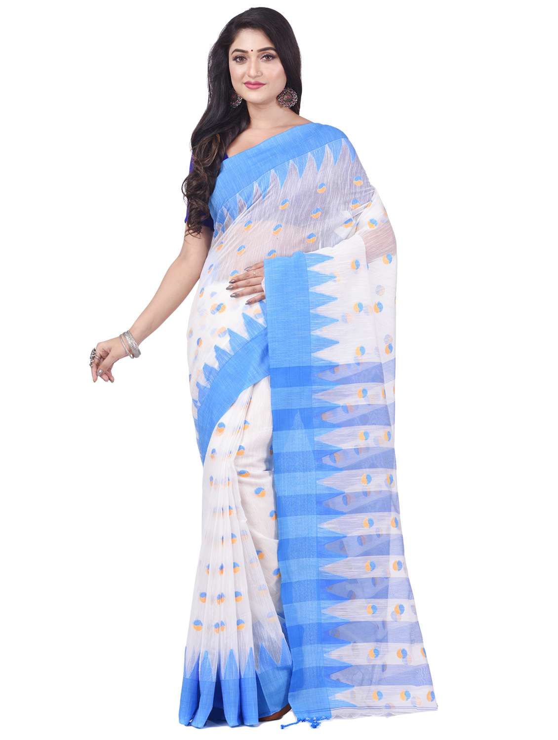 women's self design white colored saree with blouse