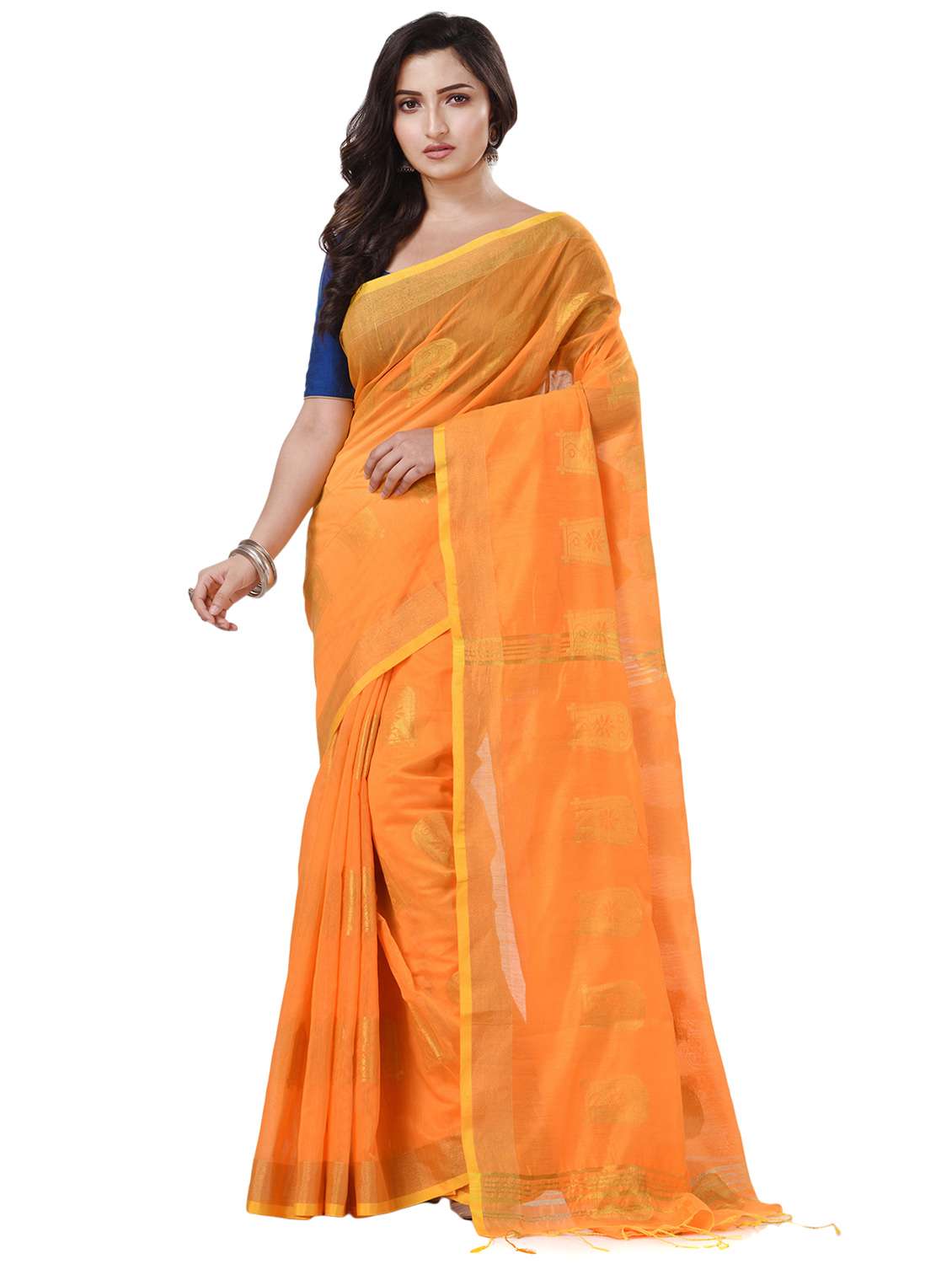 women's self design orange colored saree with blouse