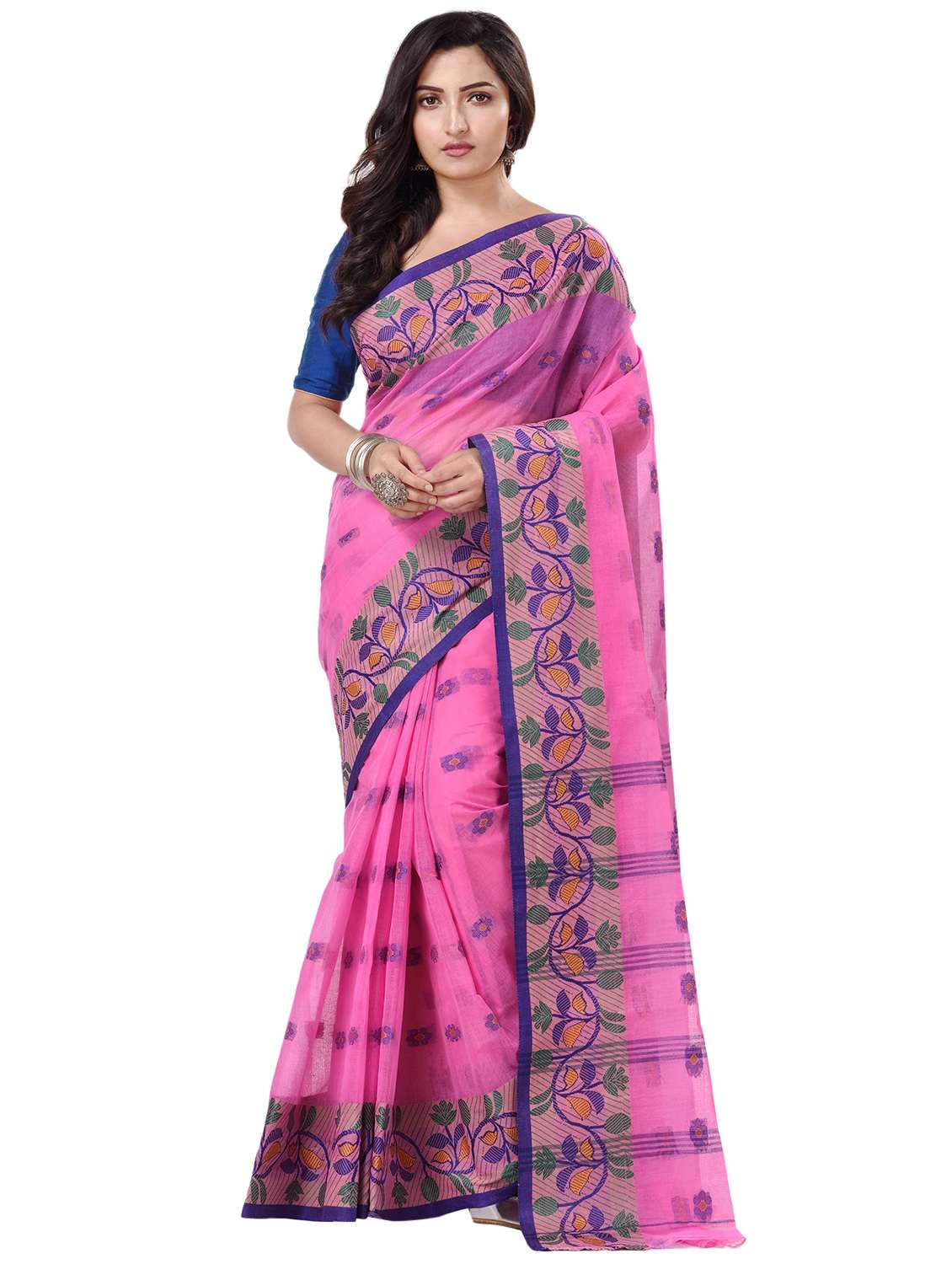 pink colored chanderi  saree with blouse