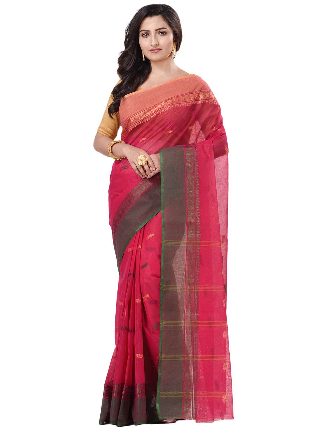 women's self design pink colored saree with blouse