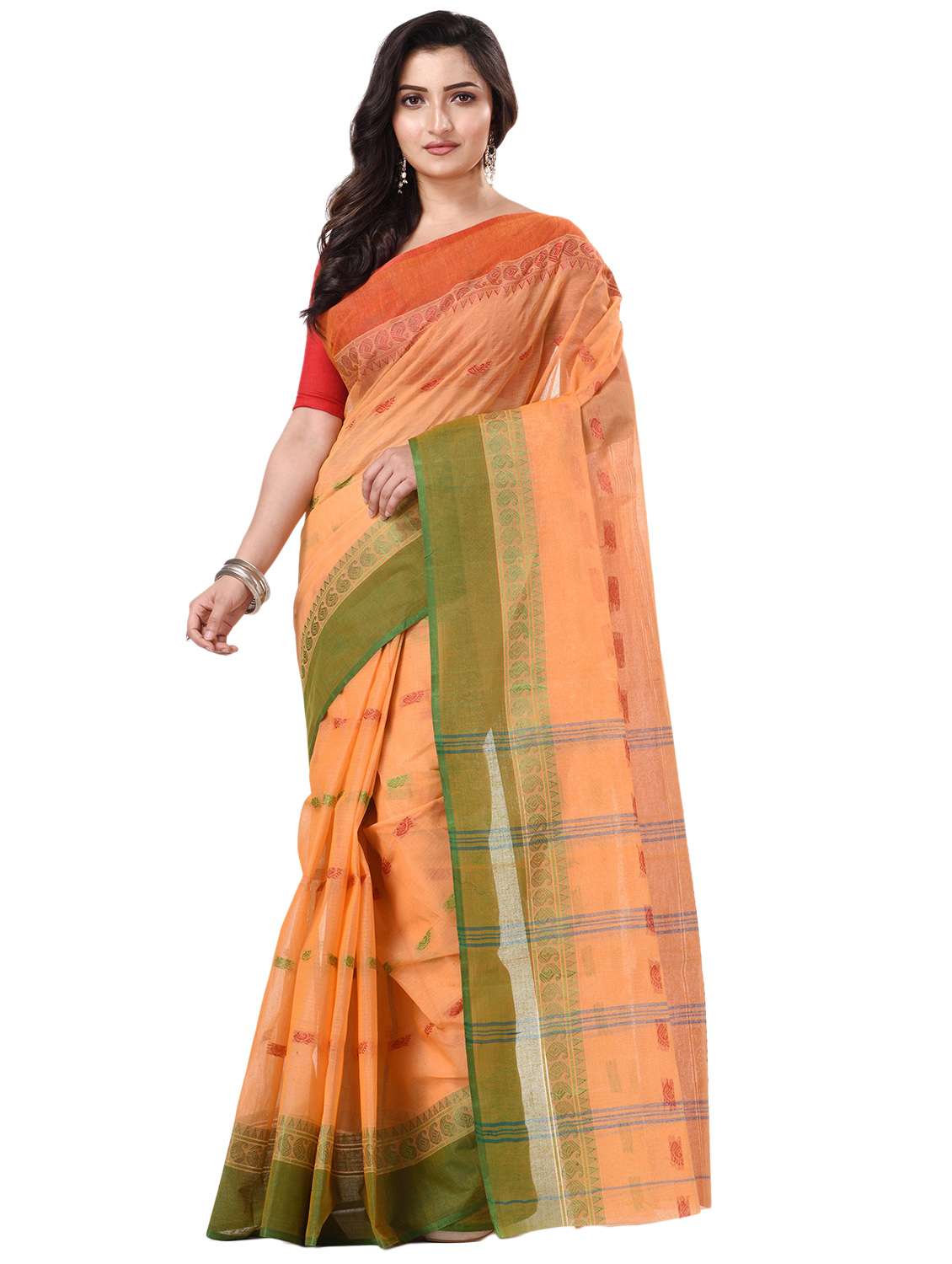 women's self design orange colored saree with blouse