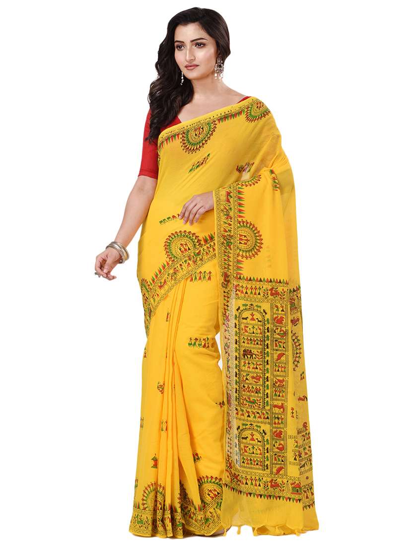 women's warli yellow colored saree with blouse