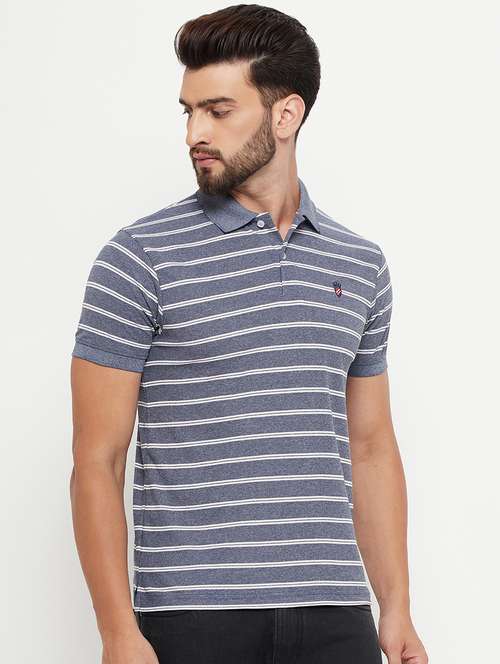men charcoal stripes polyester polo t-shirt - 20266425 -  Standard Image - 0