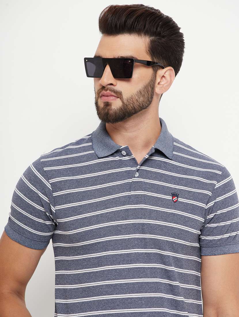 men charcoal stripes polyester polo t-shirt - 20266425 - Standard Image - 3