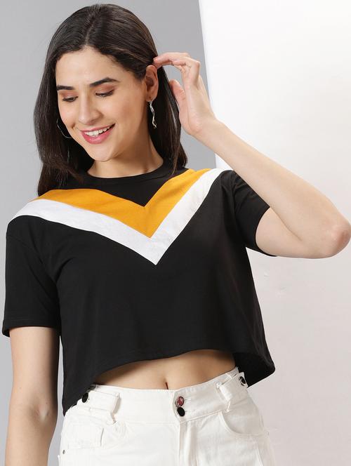 black stripes colored cotton blend women's regular top - 20266434 -  Standard Image - 0