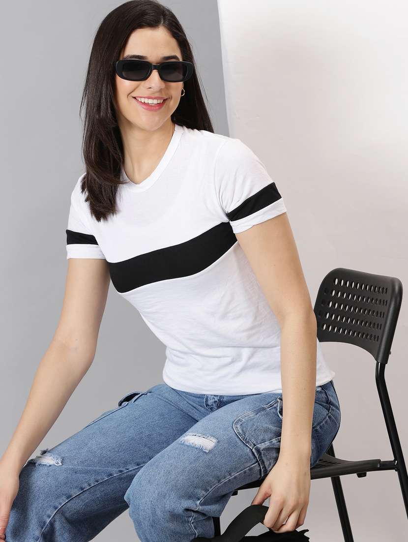 women's color block round neck t-shirt - 20266623 -  Standard Image - 3