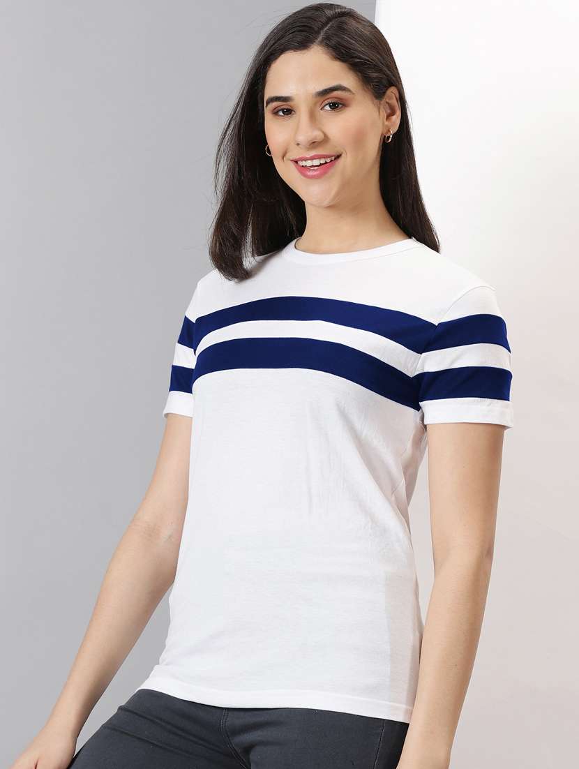 women's striped round neck t-shirt
