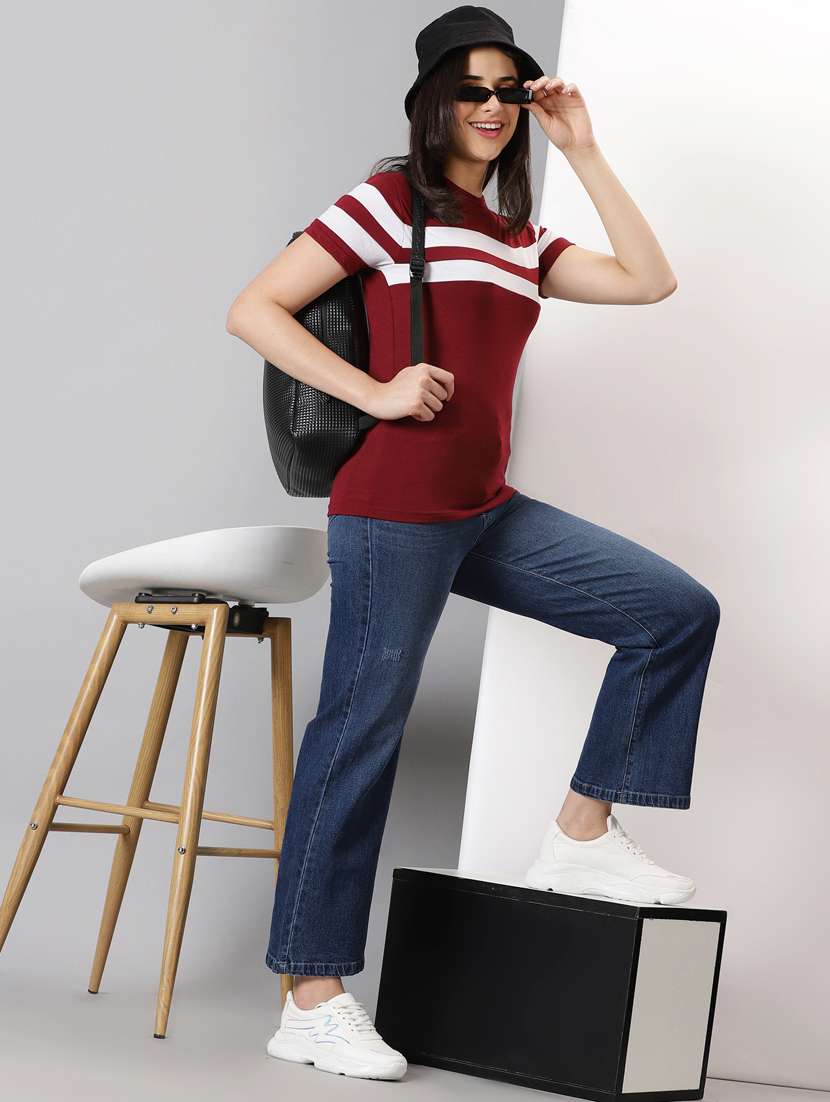 women's striped round neck t-shirt - 20266652 -  Standard Image - 3