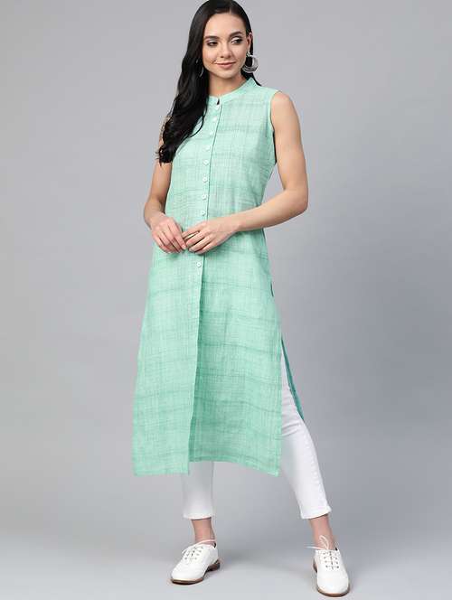 women green mandarin collar straight kurta - 20266790 - Standard Image - 0