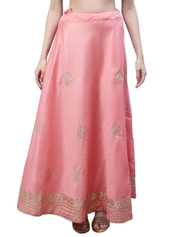 pink chanderi silk flared skirt
