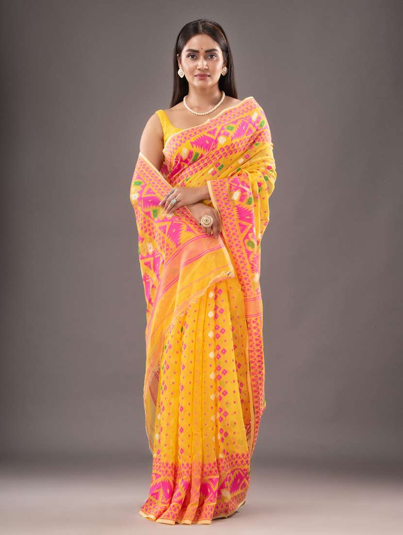 women's self design yellow colored saree