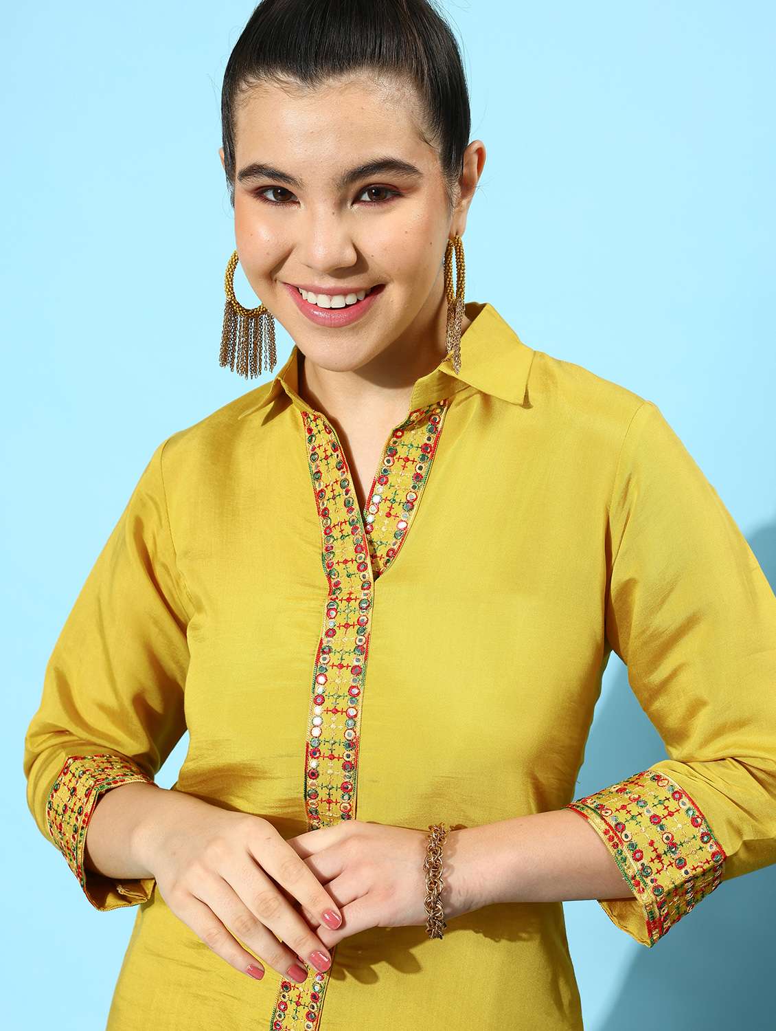 women lime shirt collar co-ord sets - 20267069 -  Standard Image - 3