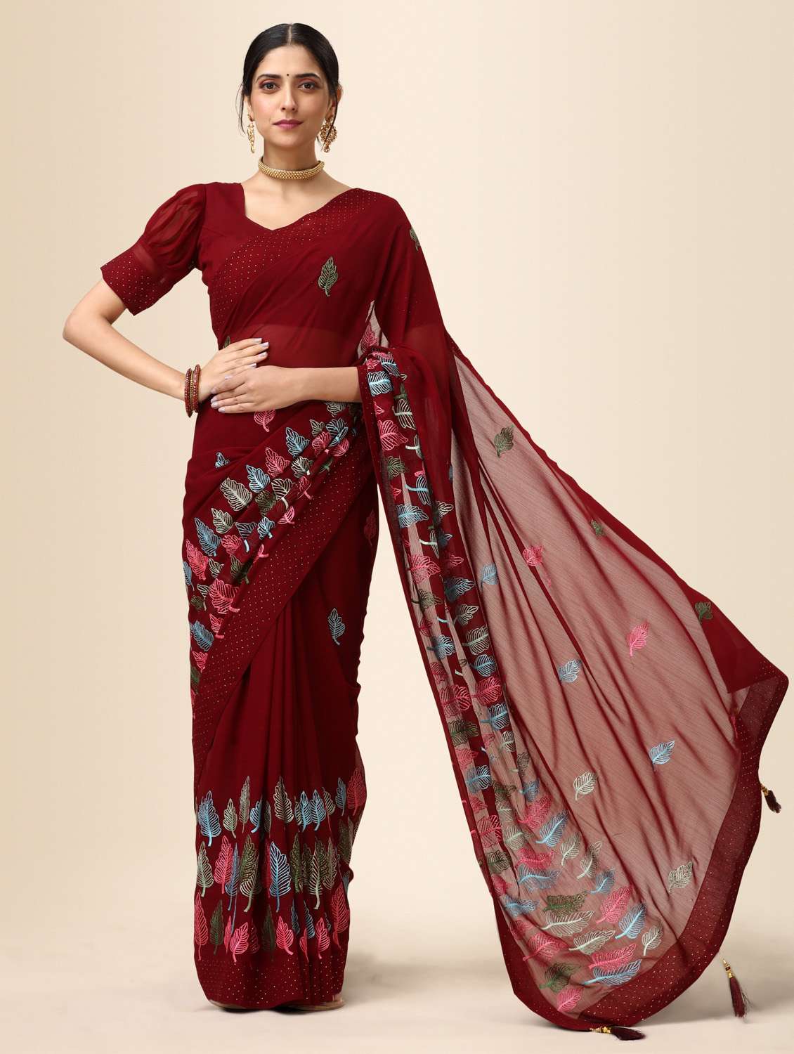 women's embroidered saree with blouse - 20267483 - Zoom Image - 0