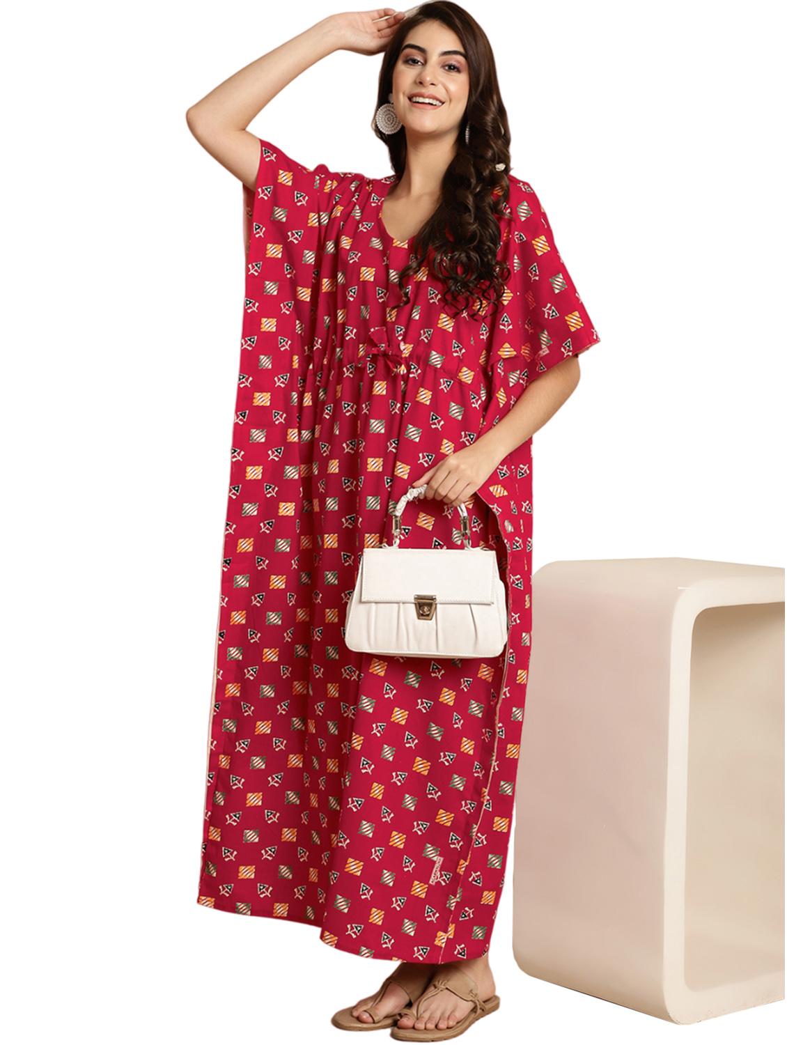 women block print cotton kaftan - 20267572 - Zoom Image - 0