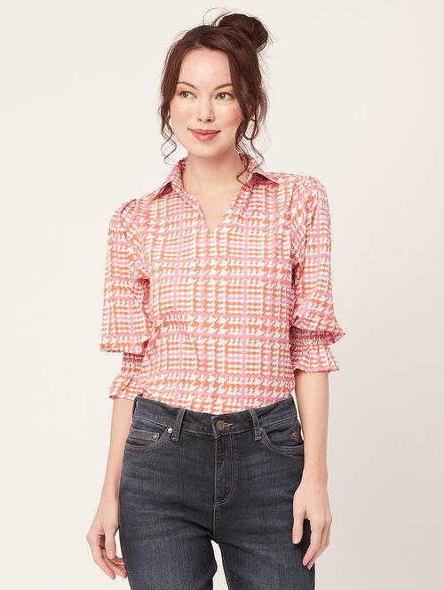 women printed collared straight top - 20271556 - Standard Image - 0