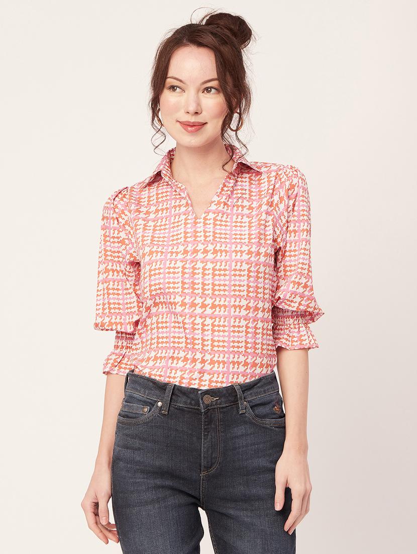 women printed collared straight top - 20271556 - Zoom Image - 0