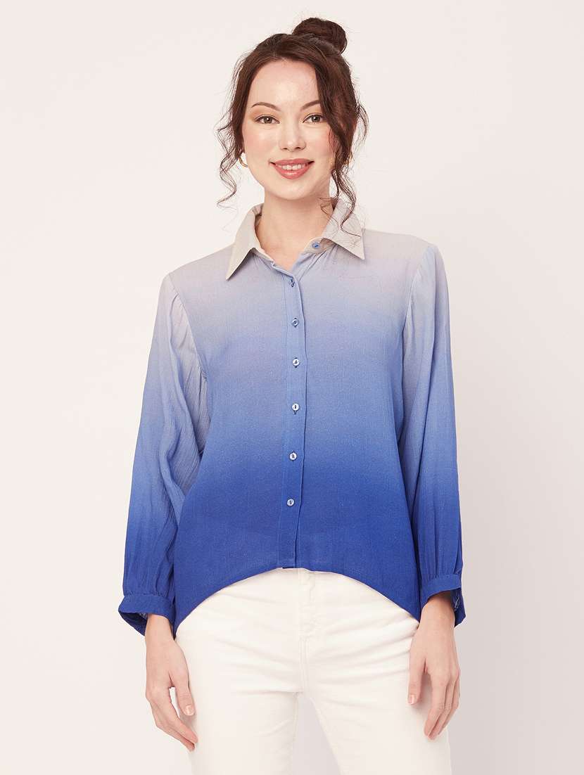 women's high-low collared top