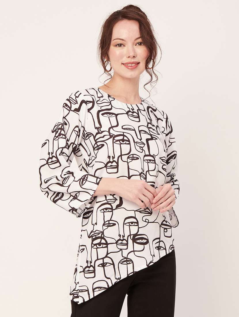 women's asymmetric round neck top