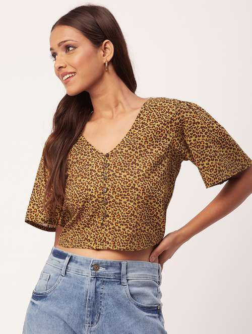 women's crop v neck top - 20271604 - Standard Image - 0