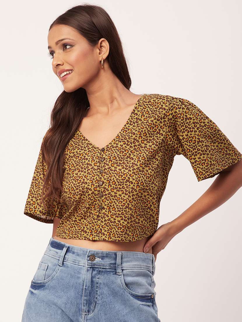women's crop v neck top