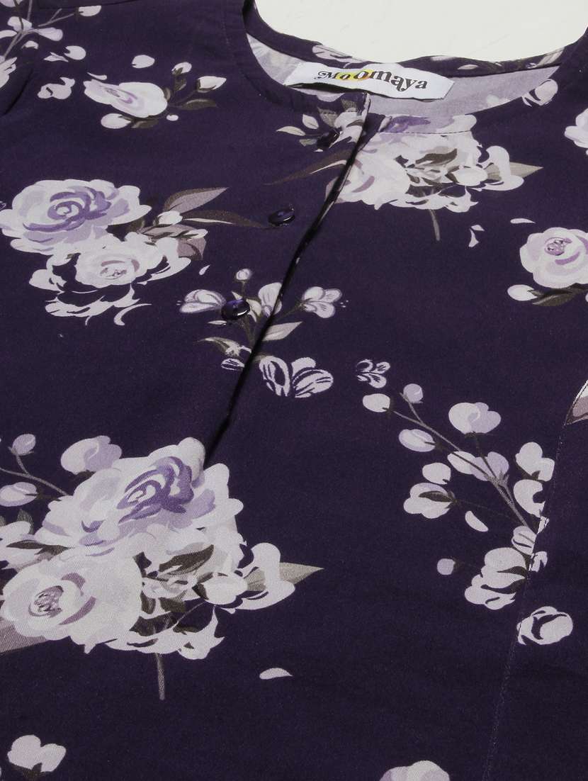 purple florals printed round neck regular top - 20271631 -  Standard Image - 5