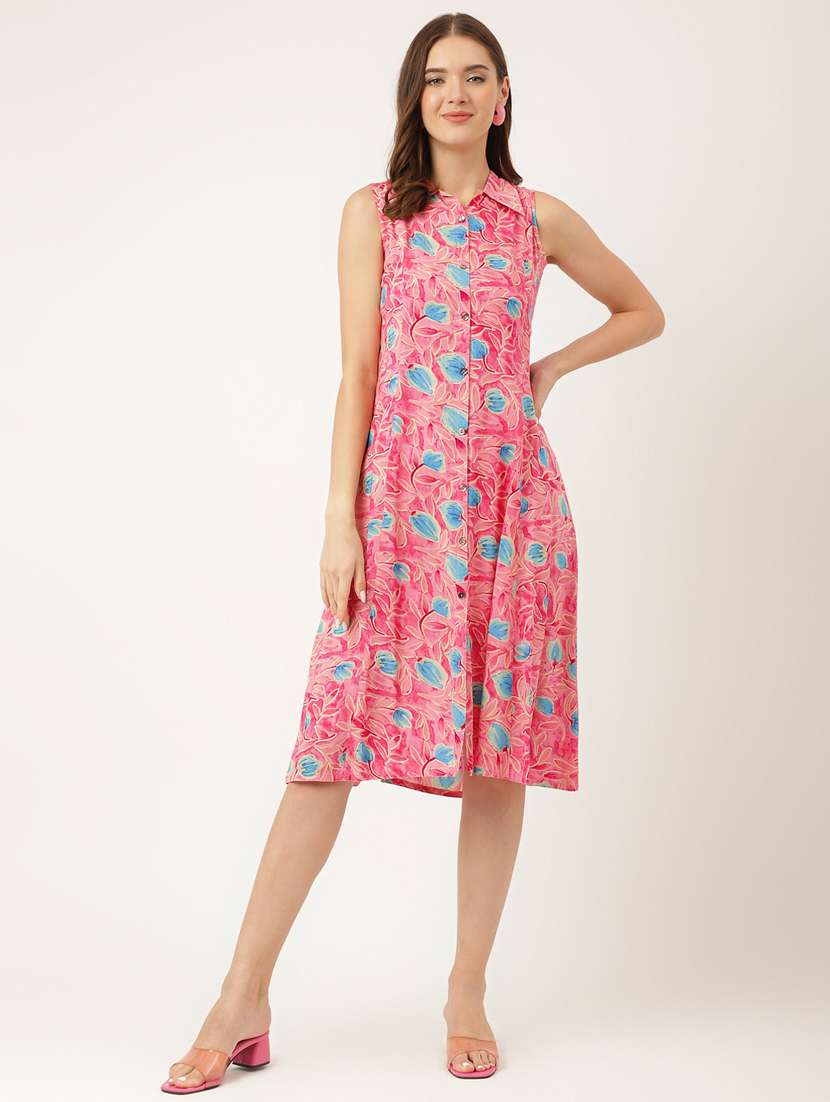 pink floral shirt dress
