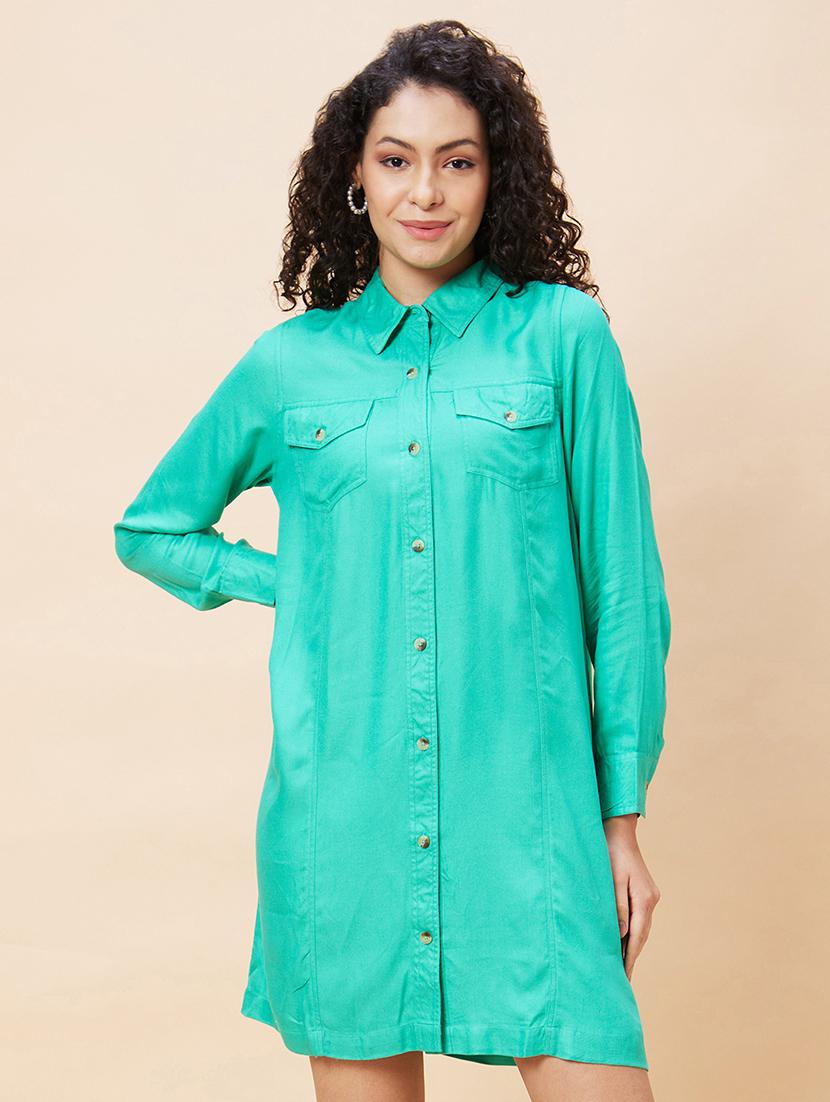 women sea green viscose shirt dress - 20271693 - Zoom Image - 0