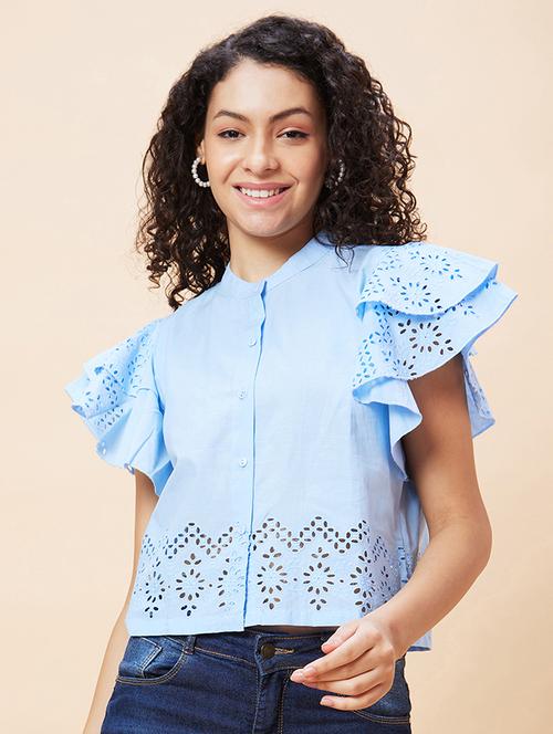 blue schiffli regular top - 20271704 - Standard Image - 0
