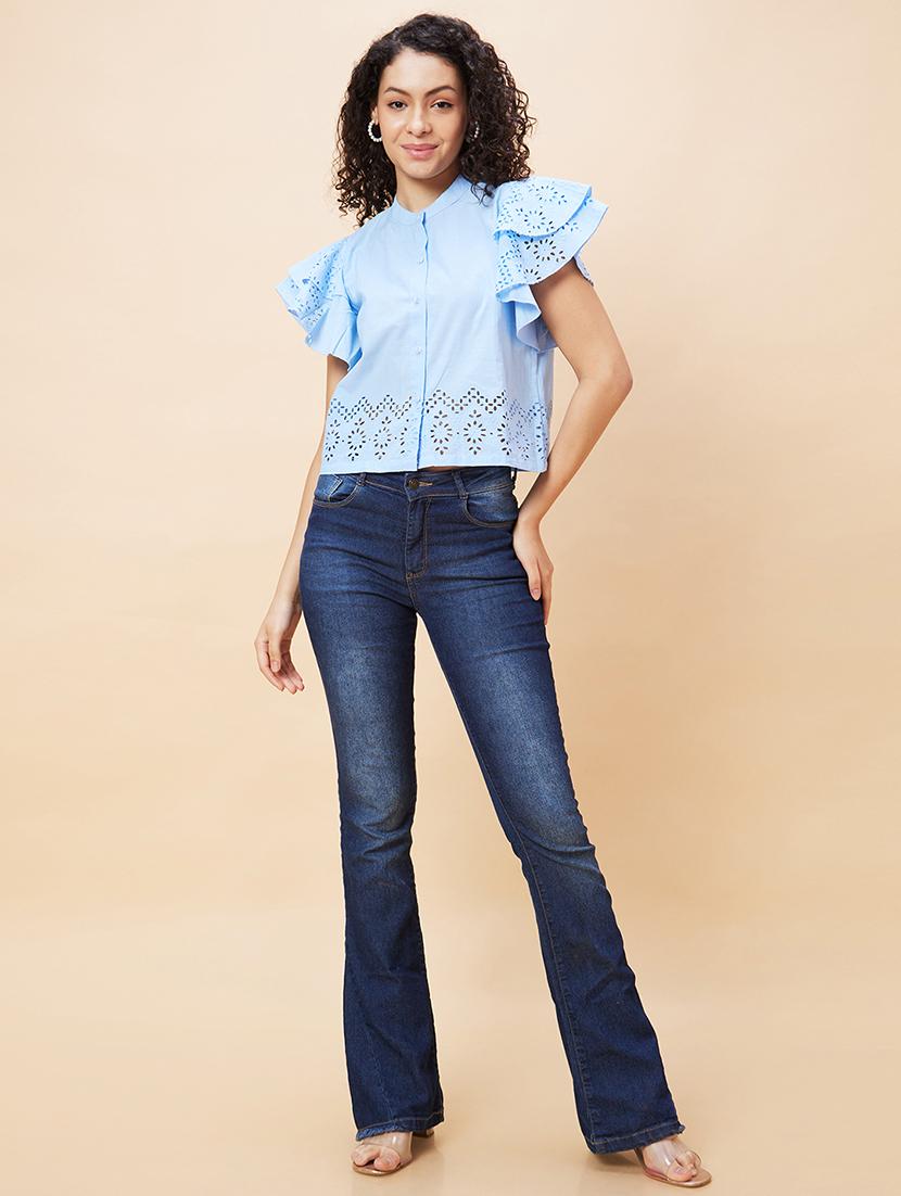 blue schiffli regular top - 20271704 - Standard Image - 5