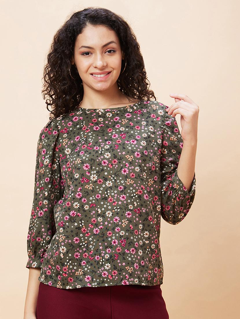 women olive green polyester regular top - 20271717 - Zoom Image - 0