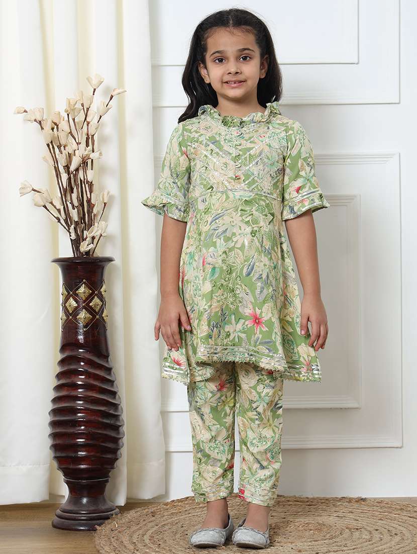 girl floral print cotton kurta palazzo set