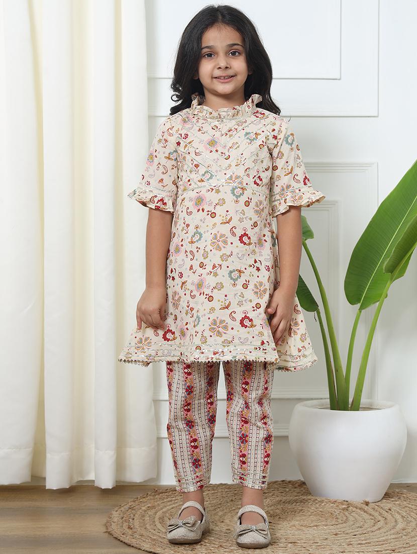girl floral print cotton kurta palazzo set - 20271941 -  Zoom Image - 0