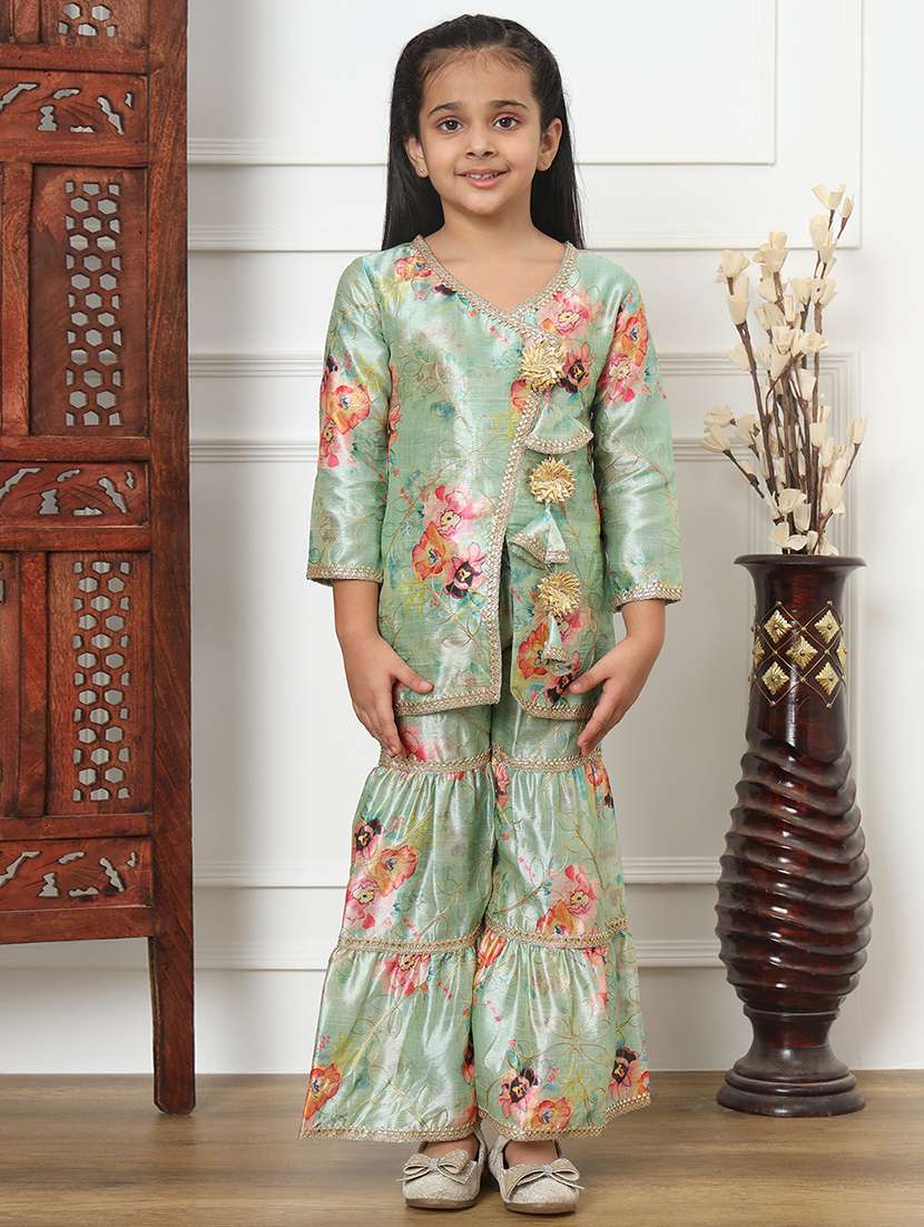 girl floral print kurta sharara set
