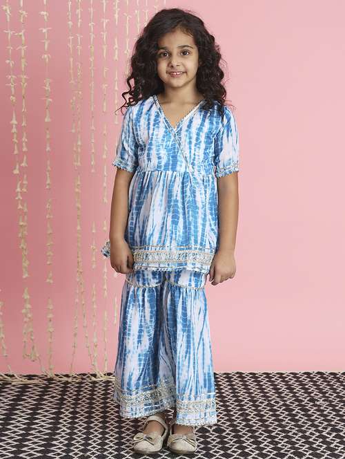girl tie & dye kurta sharara set - 20271955 - Standard Image - 0