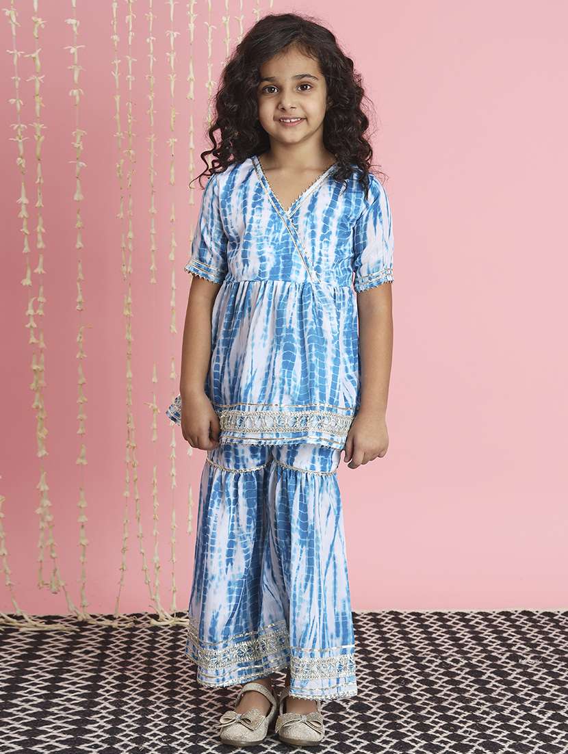 girl tie & dye kurta sharara set - 20271955 - Zoom Image - 0