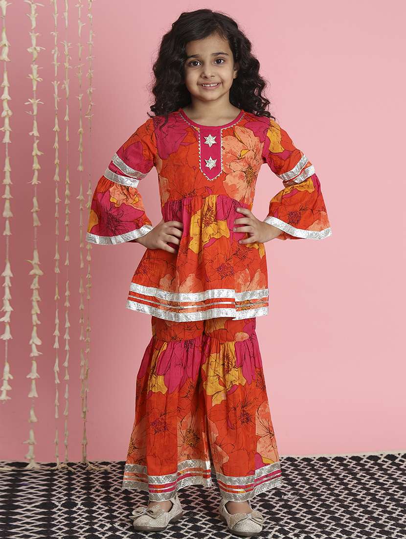 girl floral print kurta sharara set