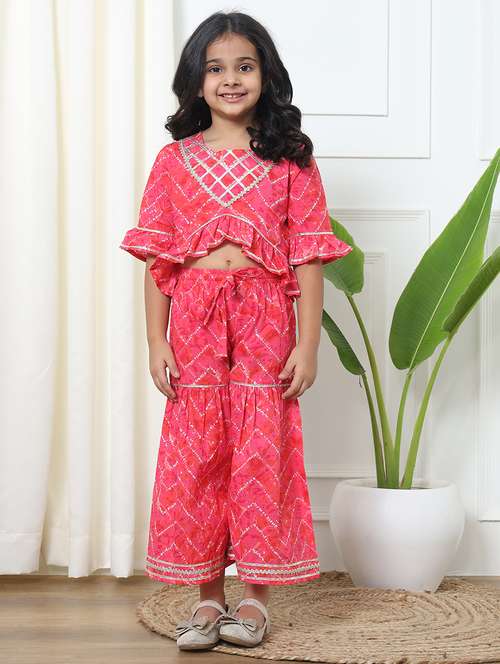 girl bandhani print cotton top sharara set - 20271973 -  Standard Image - 0