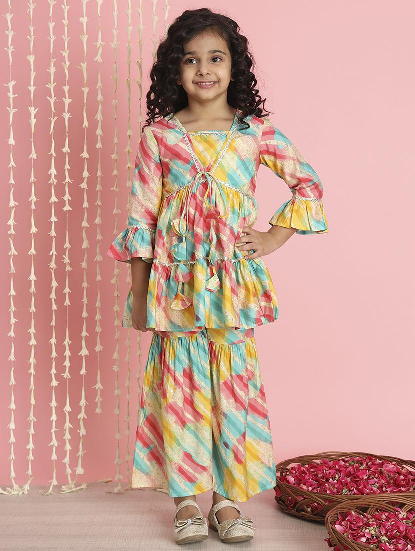 girl striped print cotton kurta sharara set - 20271974 - Zoom Image - 0