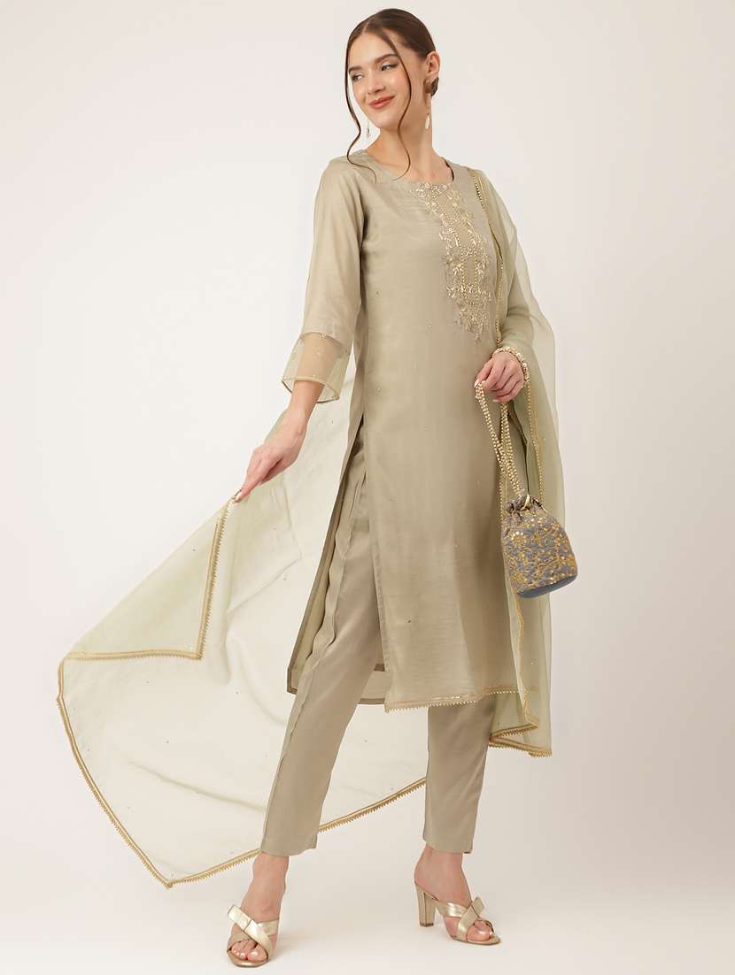 beige colored kurta pant set - 20271983 -  Standard Image - 3