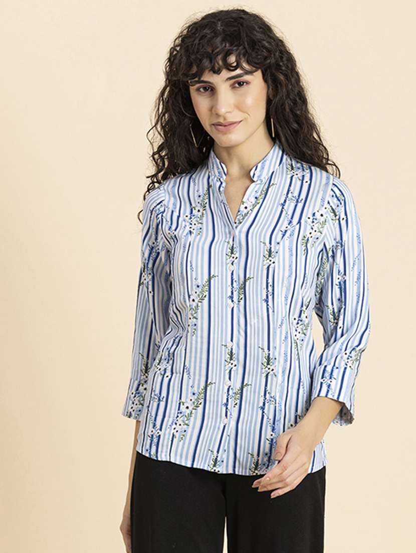 blue stripes printed regular shirt
