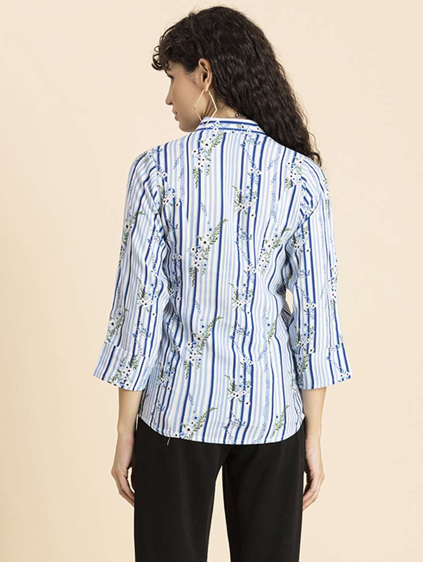 blue stripes printed regular shirt - 20272045 -  Standard Image - 3