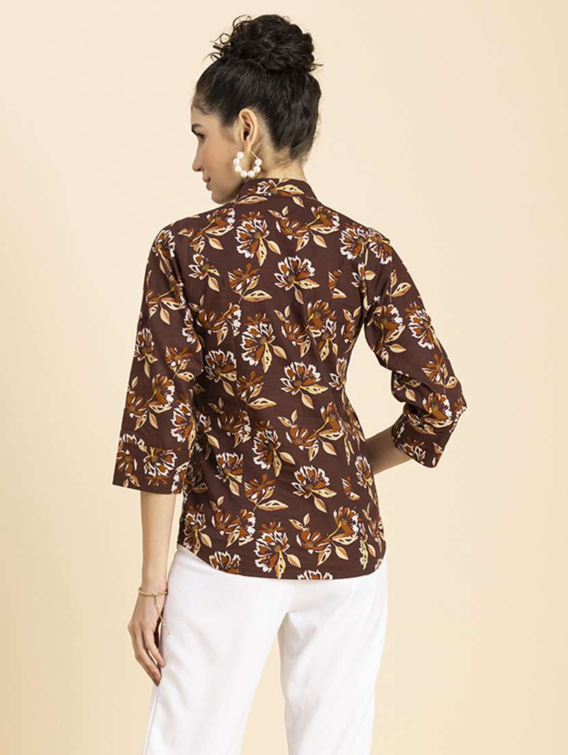 brown florals printed regular shirt - 20272048 -  Standard Image - 3
