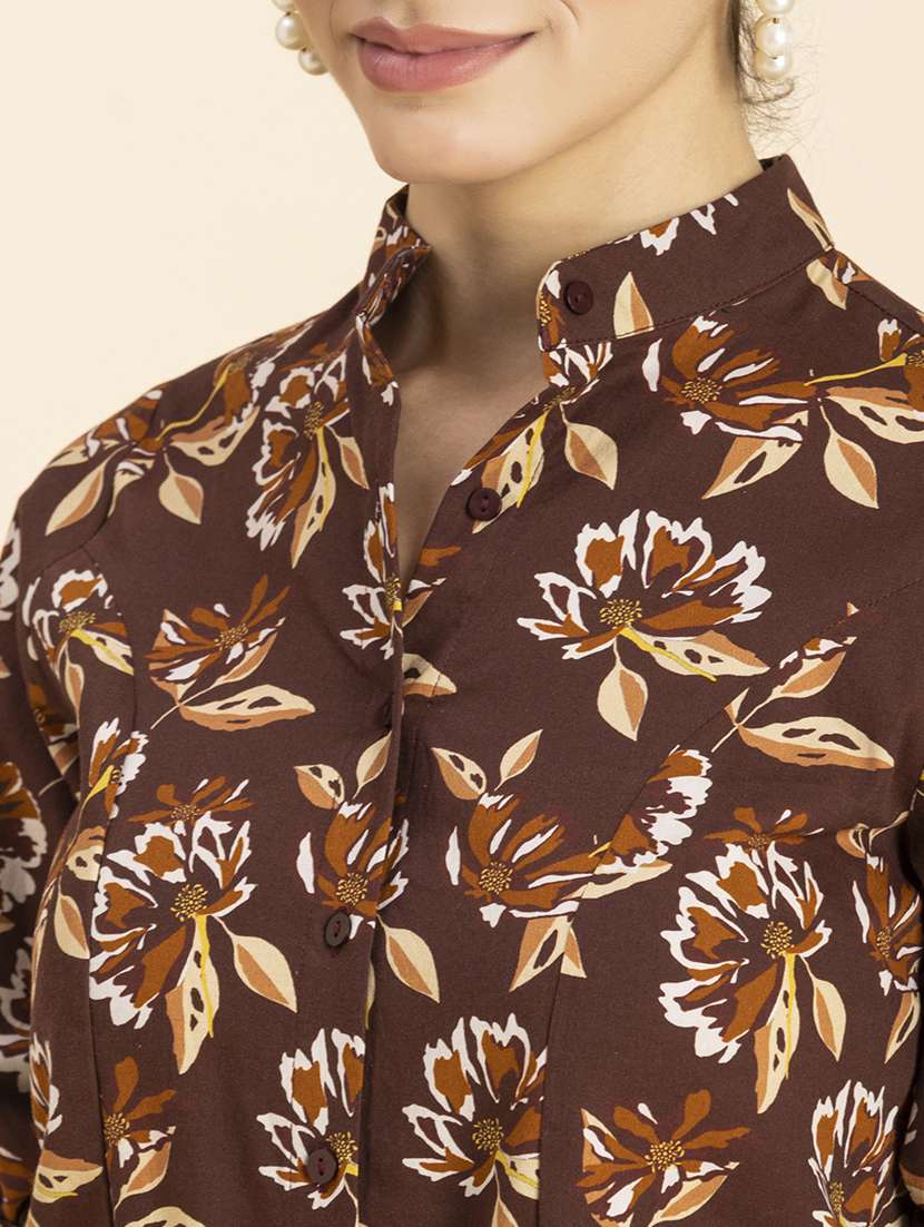 brown florals printed regular shirt - 20272048 -  Standard Image - 5