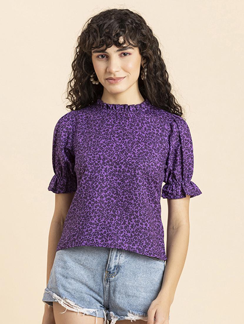 purple florals printed regular top - 20272055 - Zoom Image - 0