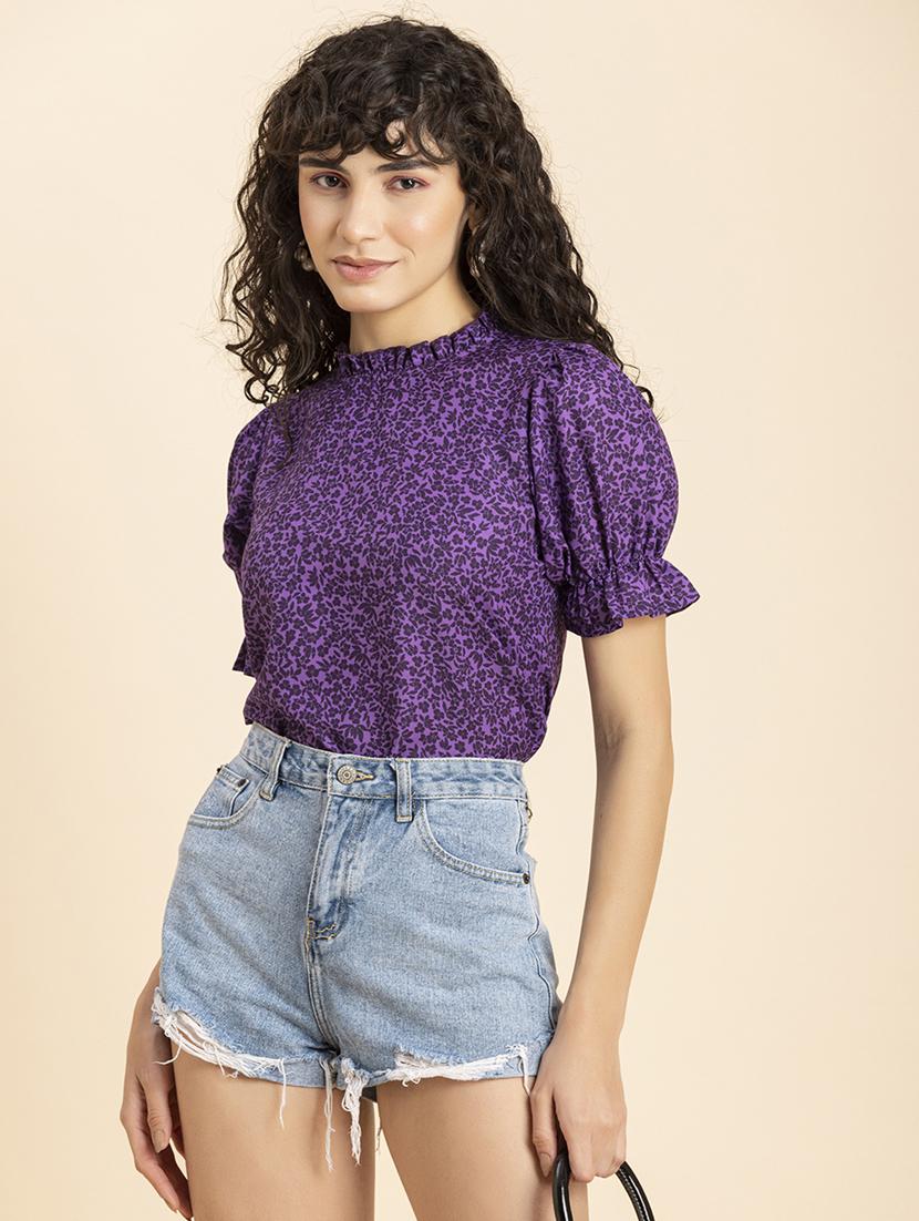 purple florals printed regular top - 20272055 - Standard Image - 3