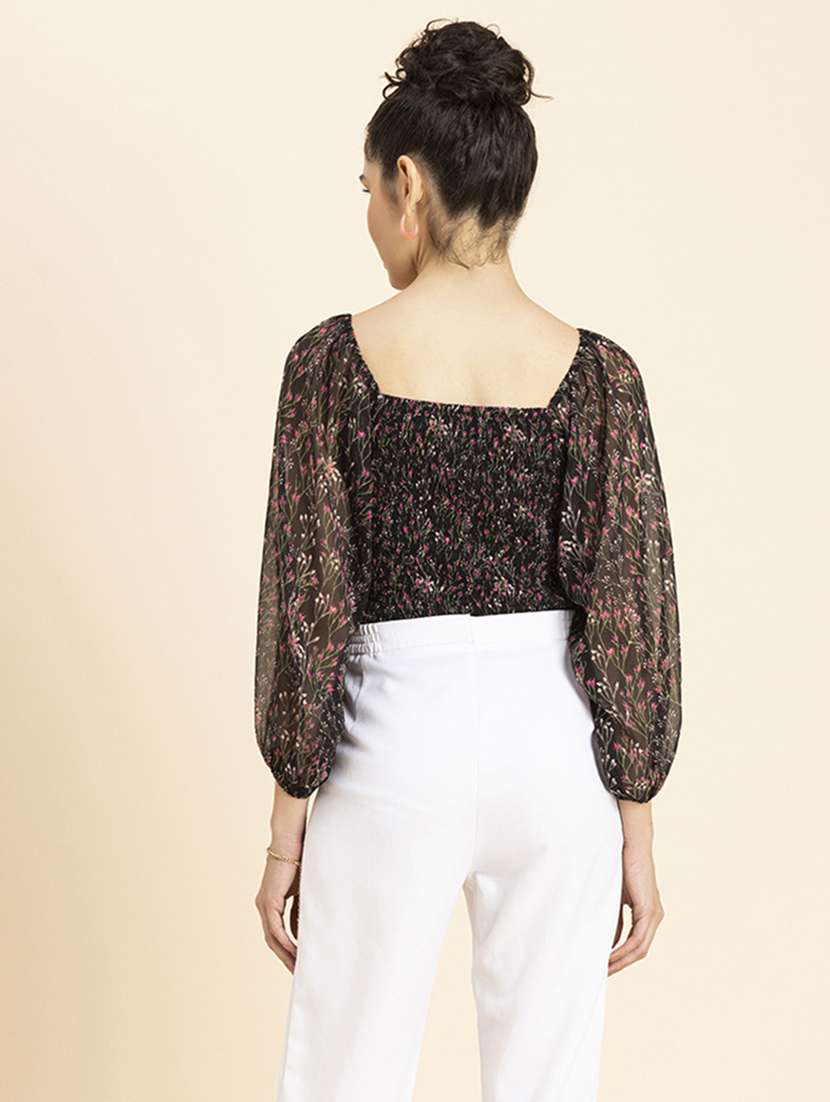 black florals printed regular top - 20272072 -  Standard Image - 3